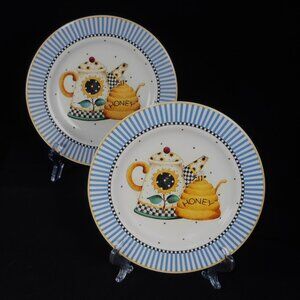 2 colorful salad plates. Sakura TEAPOTS 1998 Debbie MUMM stoneware